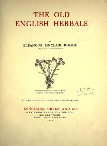Cover for The old English herbals