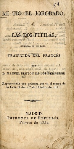 Cover for Mi tio el jorobado,ó, Las dos pupilas