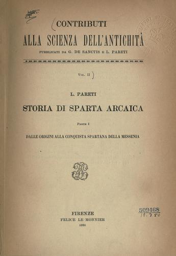 Cover for ... Storia di Sparta arcaica ...