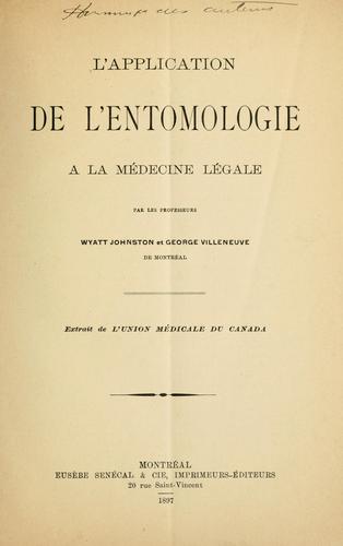 Cover for L' application de l'entomologie à la médecine légale