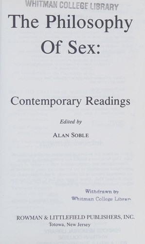 Cover for Philosophy of Sex Pb Pb (Littlefield, Adams quality paperback ; no. 351)