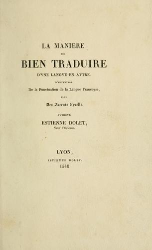 Cover for La maniere de bien traduire d'vne langve en avtre