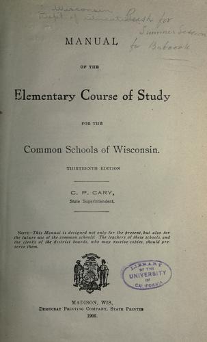 Cover for Manual of the elementary course of study for the common schools of Wisconsin.