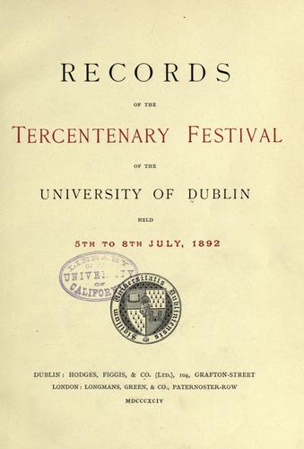 Cover for Records of the tercentenary festival of Dublin University held 5th to 8th July, 1892.