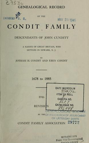 Cover for Genealogical record of the Condit family