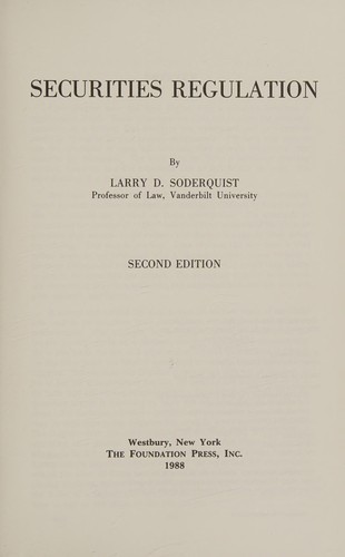 Cover for Securities regulation
