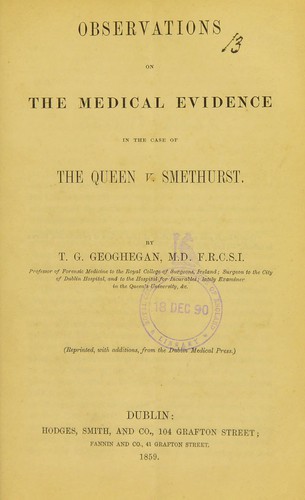 Cover for Observations on the medical evidence in the case of the Queen v. Smethurst