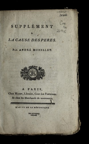 Cover for Supple ment a   La cause des pe  res