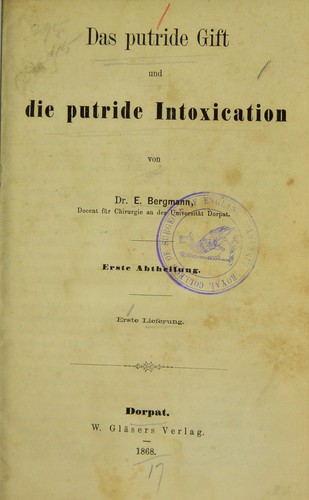 Cover for Das putride Gift und die putride Intoxication