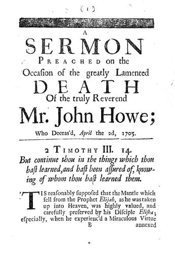 Cover for A sermon on the occasion of the justly lamented death of the truly Reverend Mr. John Howe