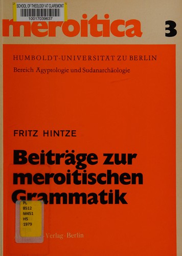 Cover for Beiträge zur meroitischen Grammatik