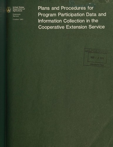 Cover for Plans and procedures for program participation data and information collection in the Cooperative Extension Service