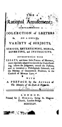 Cover for The Rational Amusement: Comprehending a Collection of Letters on a Great Variety of Subjects ...