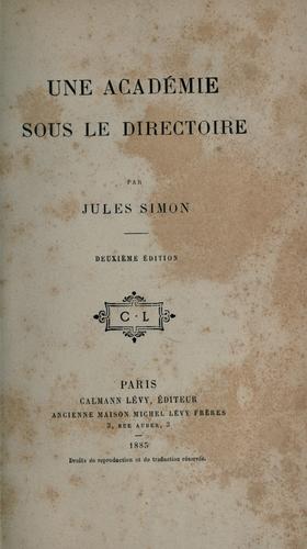 Cover for Une academie sous le Directoire