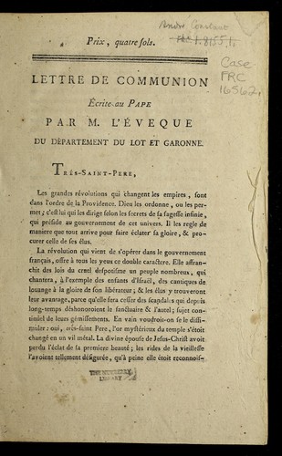 Cover for Lettre de communion e crite au pape