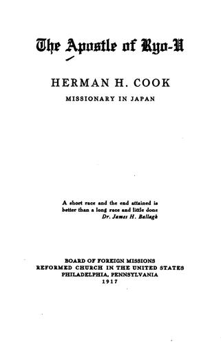 Cover for The Apostle of Ryo-U: Herman H. Cook, Missionary in Japan