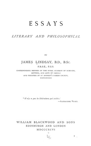Cover for Essays literary and philosophical
