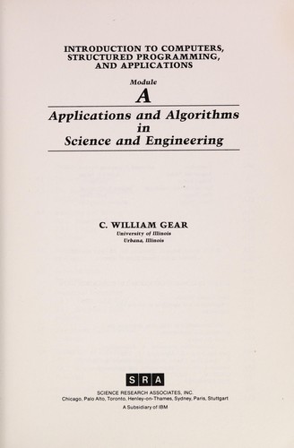Cover for Applications and algorithms in science and engineering