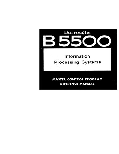 Cover for Burroughs B5500 Information Processing Systems Master Control Program Reference Manual