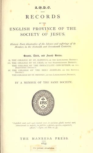 Cover for Records of the English Province of the Society of Jesus