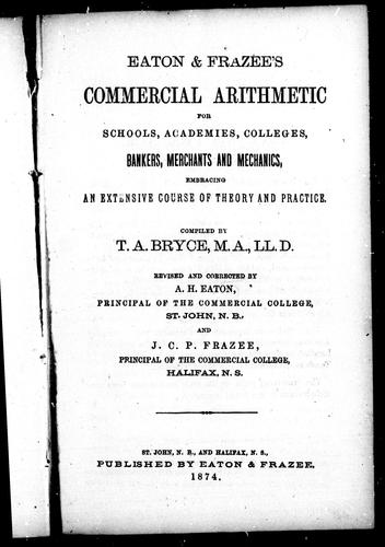 Cover for Eaton & Frazee's commercial arithmetic for schools, academies, colleges, bankers, merchants and mechanics, embracing an extensive course of theory and practice