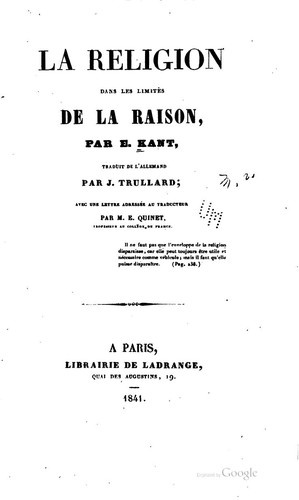 Cover for La religion dans les limites de la raison