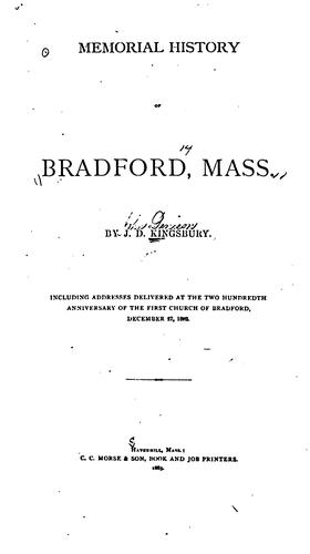 Cover for Memorial History of Bradford, Mass.: From the Earliest Period to the Close of 1882