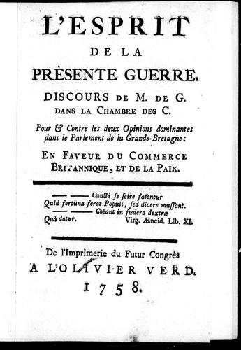 Cover for L'esprit de la prèsente [sic] guerre