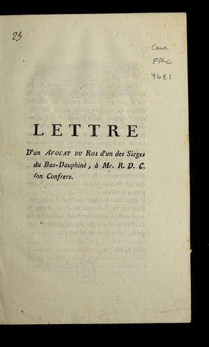 Cover for Lettre d'un avocat du roi d'un des sieges du Bas-Dauphine