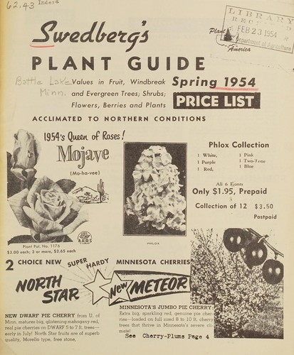Cover for Swedberg's plant guide, spring 1954 price list