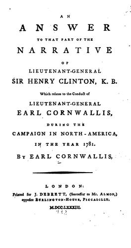 Cover for An answer to that part of the Narrative of Lieutenant-General Sir Henry Clinton, K.B., which relates to the conduct of Lieutenant-General Earl Cornwallis, during the campaign in North-America, in the year 1781.