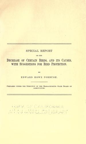 Cover for Special report on the decrease of certain birds, and its causes, with suggestions for bird protection