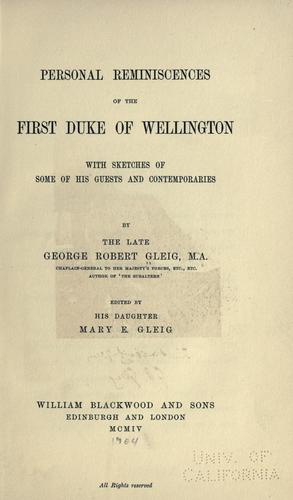 Cover for Personal reminiscences of the first Duke of Wellington