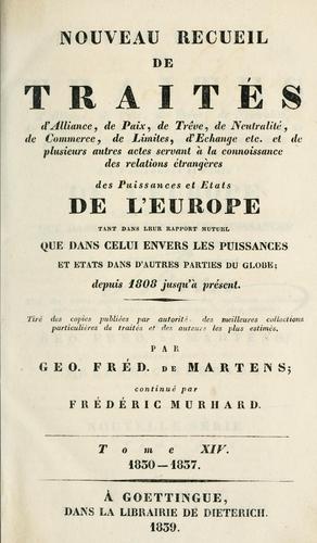 Cover for Nouveau recueil de traités d'alliance, de paix, de trève