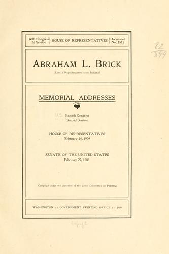 Cover for Abraham L. Brick (late a representative from Indiana)