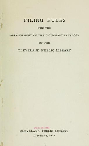 Cover for Filing rules for the arrangement of the dictionary catalogs of the Cleveland public library