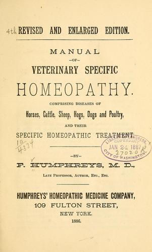 Cover for Manual of veterinary specific homeopathy