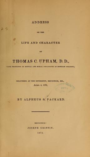 Cover for Address on the life and character of Thomas C. Upham ...