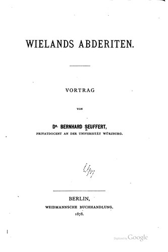 Cover for Wielands Abderiten.
