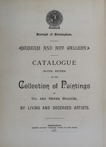 Cover for Catalogue (with notes) of the collection of paintings in oil and water colours, by living and deceased artists