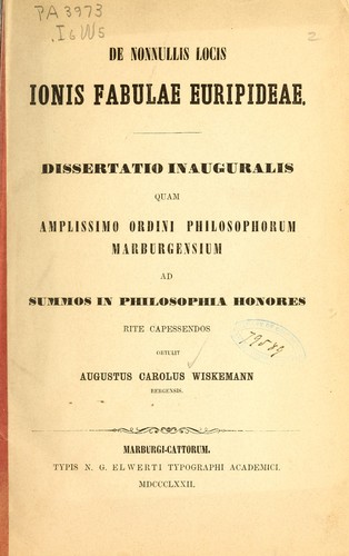 Cover for De nonnullis locis Ionis fabulae Euripideae