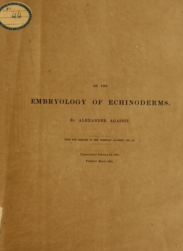Cover for On the embryology of echinoderms