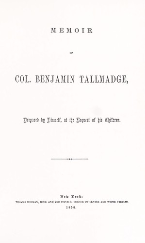 Cover for Memoir of Colonel Benjamin Tallmadge.