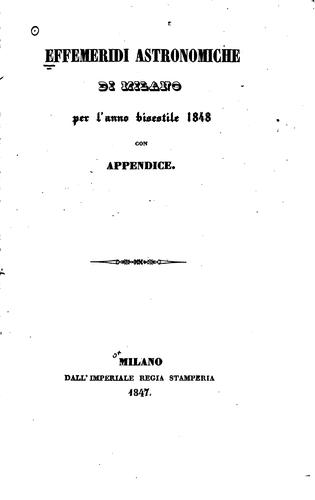 Cover for Effemeridi astronomiche di Milano per l'anno ...