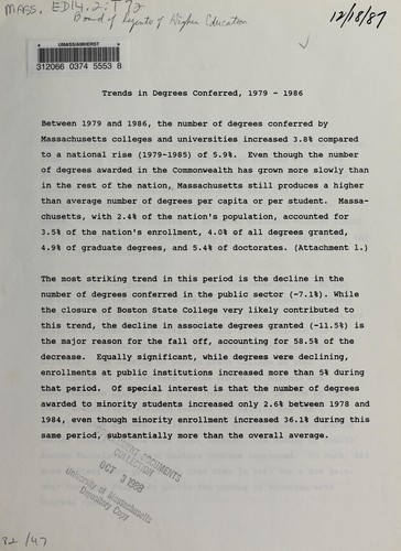 Cover for Trends in degrees conferred, 1979-1986