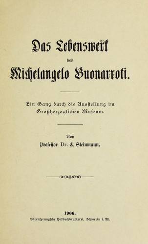 Cover for Das Lebenswerk des Michelangelo Buonarroti