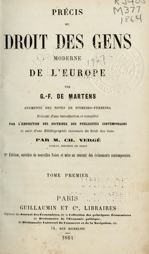 Cover for Précis du droit des gens moderne de l'Europe