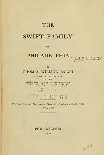 Cover for The Swift family of Philadelphia