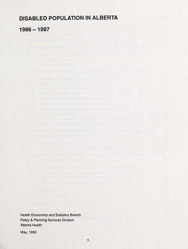 Cover for Disabled population in Alberta, 1986-1987