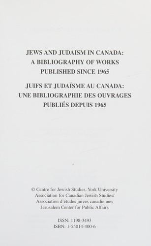 Cover for Jews and judaism in Canada